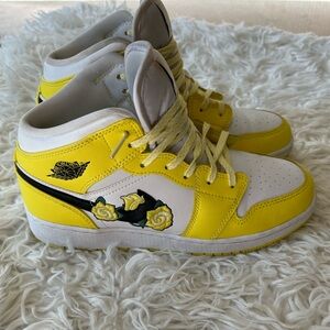 Jordan 1 Mid Dynamic Yellow Floral Sneakers Size 6Y